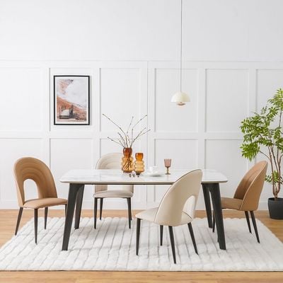 Almanza 6-Seater Dining Table - Marble/Dark Brown - With 2-Year Warranty