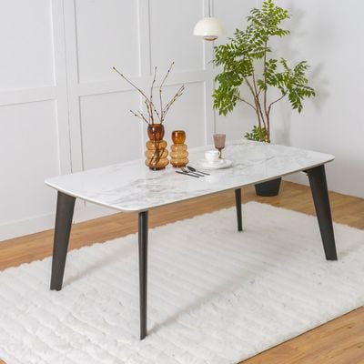 Almanza 8 Seater Dining Table - Marble / Dark brown