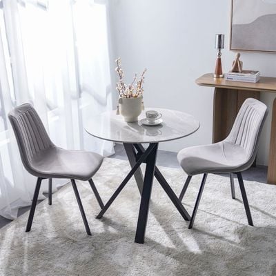 Alleria 1 + 2-Seater Round Dining Table - Grey/Black