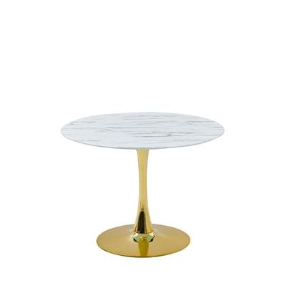 Niha 4-Seater Round Glass Dining Table - White/Gold - With 2-Year Warranty