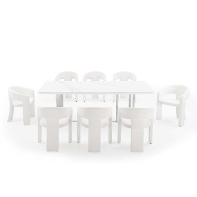 Monarch 1 + 8-Seater Dining Set - White/Brushed Silver - With 2-Year Warranty