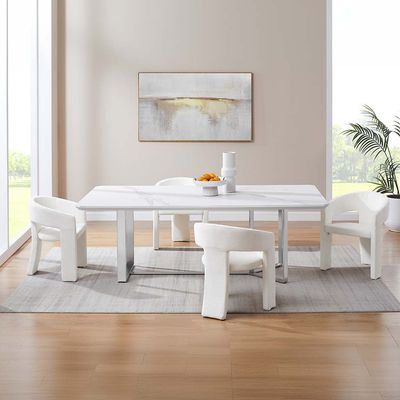 Monarch 1 + 8-Seater Dining Set - White/Brushed Silver - With 2-Year Warranty