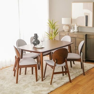 Asuma 1+6-Seater Dining Set - Walnut/Grey - With 2-Year Warranty