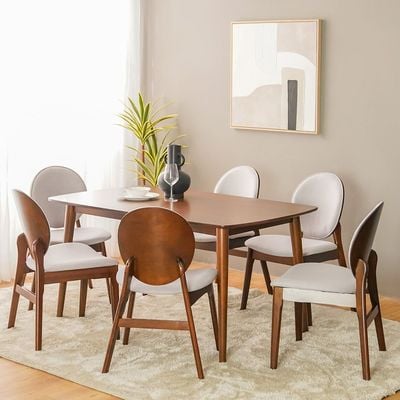 Asuma 1+6-Seater Dining Set - Walnut/Grey - With 2-Year Warranty