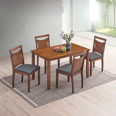 Salvoy 1+4 Dining Set - Walnut / Grey