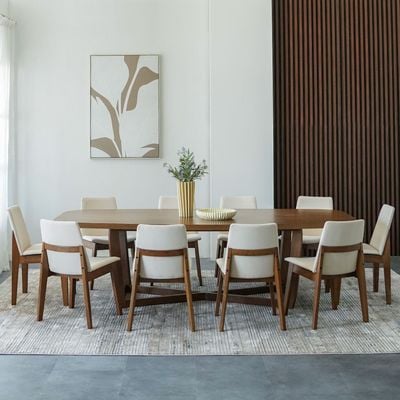 Artilla 1 + 10-Seater Wooden Dining Set - Walnut/Beige - With 2-Year Warranty 