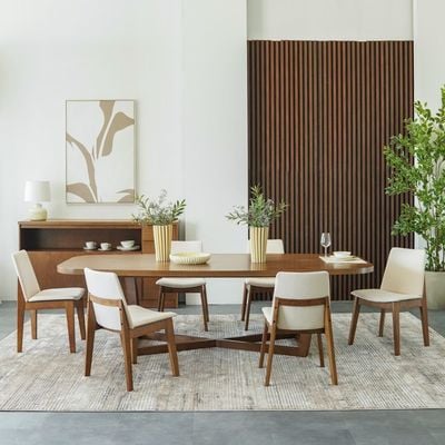 Artilla 1 + 10-Seater Wooden Dining Set - Walnut/Beige - With 2-Year Warranty 