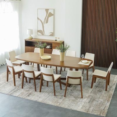 Artilla 1 + 10-Seater Wooden Dining Set - Walnut/Beige - With 2-Year Warranty 