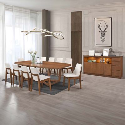 Artilla 1 + 10-Seater Wooden Dining Set - Walnut/Beige - With 2-Year Warranty 