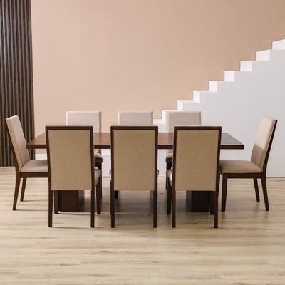 Clarisse 1 + 8-Seater Wooden Dining Set - Walnut/Beige - With 2-Year Warranty