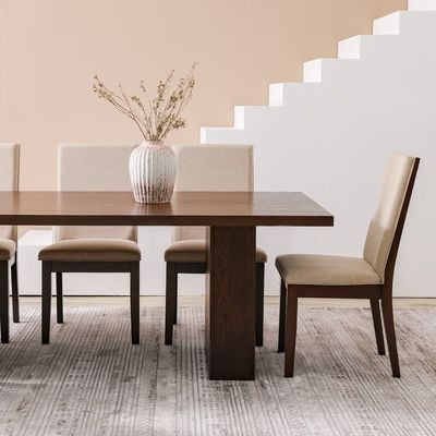 Clarisse 1 + 8-Seater Wooden Dining Set - Walnut/Beige - With 2-Year Warranty