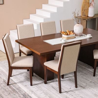 Clarisse 1 + 8-Seater Wooden Dining Set - Walnut/Beige - With 2-Year Warranty