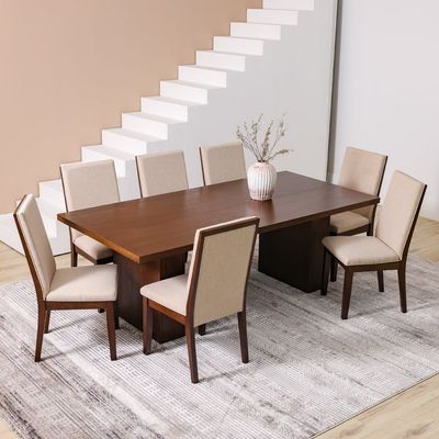 Clarisse 1 + 8-Seater Wooden Dining Set - Walnut/Beige - With 2-Year Warranty