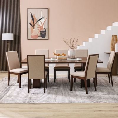 Clarisse 1 + 8-Seater Wooden Dining Set - Walnut/Beige - With 2-Year Warranty