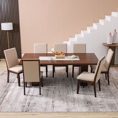 Clarisse 1 + 8-Seater Wooden Dining Set - Walnut/Beige - With 2-Year Warranty