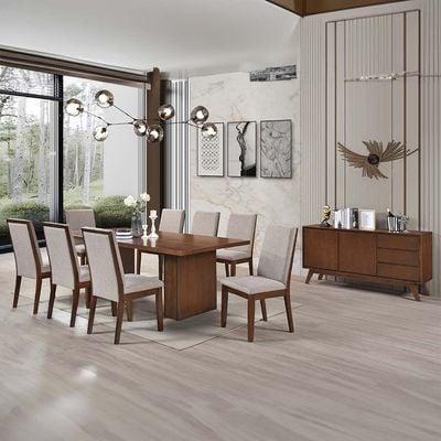 Clarisse 1 + 8-Seater Wooden Dining Set - Walnut/Beige - With 2-Year Warranty