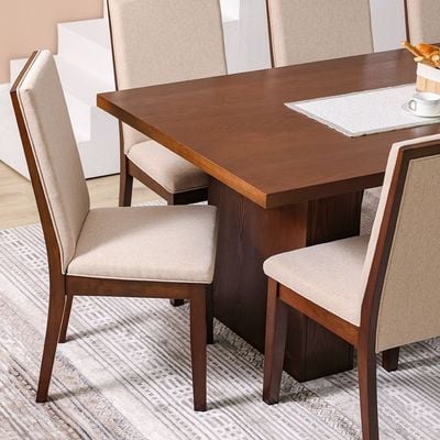 Clarisse 1 + 8-Seater Wooden Dining Set - Walnut/Beige - With 2-Year Warranty