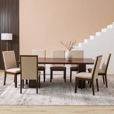 Clarisse 1 + 8-Seater Wooden Dining Set - Walnut/Beige - With 2-Year Warranty