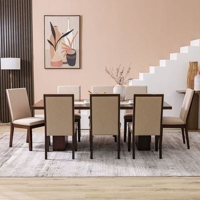 Clarisse 1 + 8-Seater Wooden Dining Set - Walnut/Beige - With 2-Year Warranty