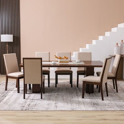 Clarisse 1 + 8-Seater Wooden Dining Set - Walnut/Beige - With 2-Year Warranty