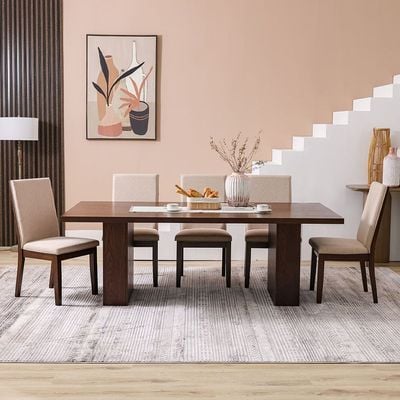 Clarisse 1 + 8-Seater Wooden Dining Set - Walnut/Beige - With 2-Year Warranty