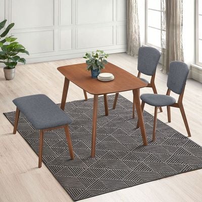 Harpy 1+2+Bench Solidwood Dining Set - Walnut / Charcoal