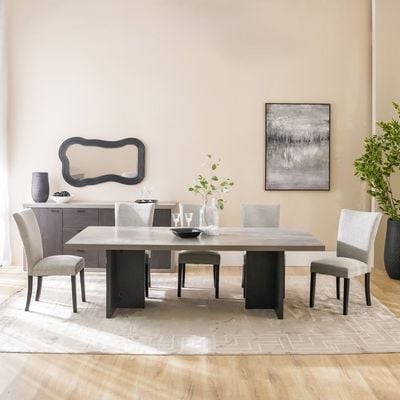 Pletora 1 + 8-Seater Dining Set - Cement Grey/Dark Oak - With 2-Year Warranty