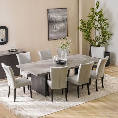 Pletora 1 + 8-Seater Dining Set - Cement Grey/Dark Oak - With 2-Year Warranty