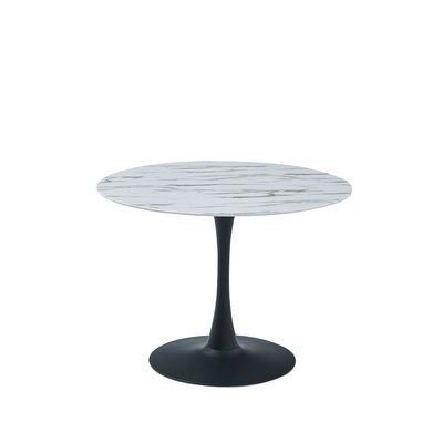 Niha 4-Seater Round Glass Dining Table - White/Black - With 2-Year Warranty