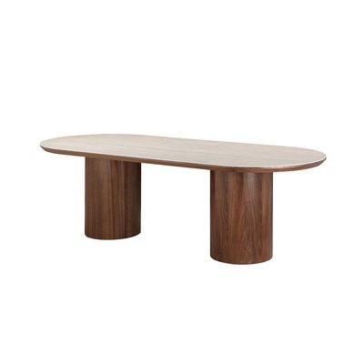 Austria 1 + 8-Seater Dining Set - Natural Walnut/Beige - With 2-Year Warranty