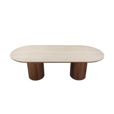 Austria 1 + 8-Seater Dining Set - Natural Walnut/Beige - With 2-Year Warranty