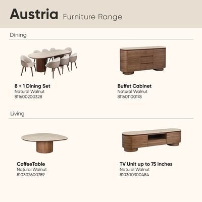 Austria 1 + 8-Seater Dining Set - Natural Walnut/Beige - With 2-Year Warranty