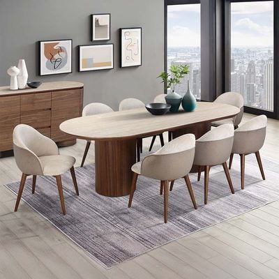 Austria 1 + 8-Seater Dining Set - Natural Walnut/Beige - With 2-Year Warranty
