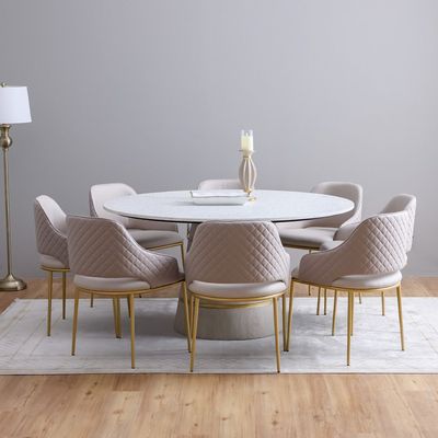 Margaret 1 + 8 Round Dining Set - Beige/Terrazzo/Gold - With 3-Year Warranty