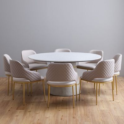 Margaret 1 + 8 Round Dining Set - Beige/Terrazzo/Gold - With 3-Year Warranty