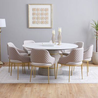 Margaret 1 + 8 Round Dining Set - Beige/Terrazzo/Gold - With 3-Year Warranty