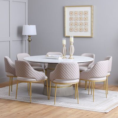 Margaret 1 + 8 Round Dining Set - Beige/Terrazzo/Gold - With 3-Year Warranty