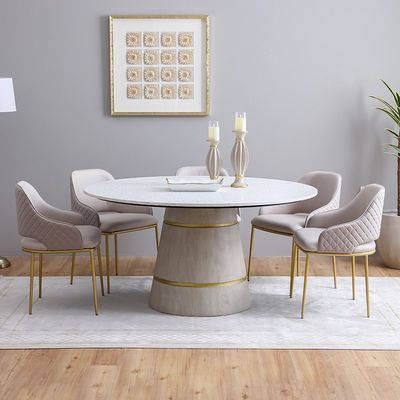 Margaret 1 + 8 Round Dining Set - Beige/Terrazzo/Gold - With 3-Year Warranty