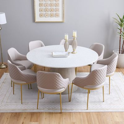 Margaret 1 + 8 Round Dining Set - Beige/Terrazzo/Gold - With 3-Year Warranty