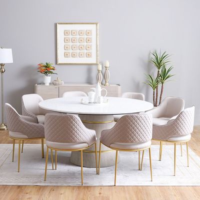 Margaret 1 + 8 Round Dining Set - Beige/Terrazzo/Gold - With 3-Year Warranty