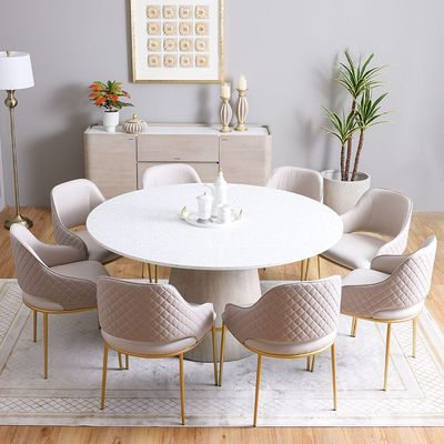 Margaret 1 + 8 Round Dining Set - Beige/Terrazzo/Gold - With 3-Year Warranty