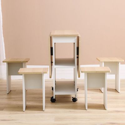 Algeria 1+4 Folding Table Dining Set - White/Oak - With 2-Year Warranty