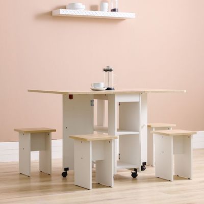 Algeria 1+4 Folding Table Dining Set - White/Oak - With 2-Year Warranty