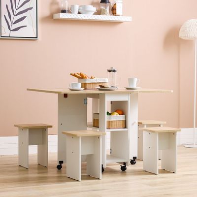 Algeria 1+4 Folding Table Dining Set - White/Oak - With 2-Year Warranty