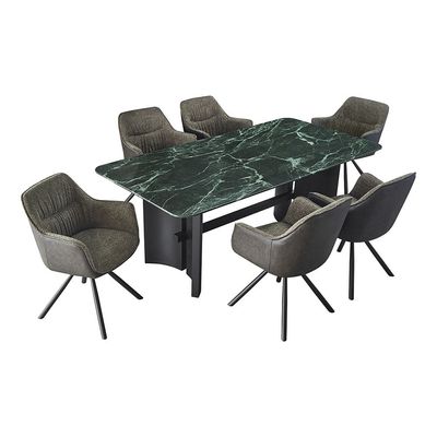 Kinston 1+6-Seater Tempered Glass Dining Set - Green Pattern - With 2-Year Warranty