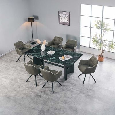 Kinston 1+6-Seater Tempered Glass Dining Set - Green Pattern - With 2-Year Warranty