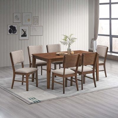 Raytown 1 + 6-Seater Solid Wood Dining Set - Walnut/Brown - With 2-Year Warranty