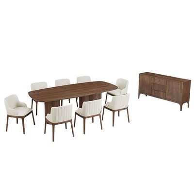 Rorvik  1 + 8 Dining Set - Walnut / Beige