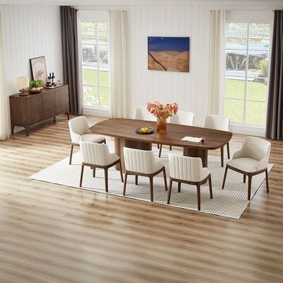 Rorvik 1 + 8 Dining Set - Walnut/Beige - With 2-Year Warranty