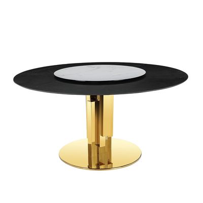 Luceris 1 + 6 Stone Dining Set W/  Lazy Susan- Black / Gold